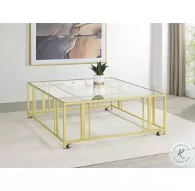 Adri Matte Brass And Glass Top Square Occasional Table Set