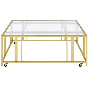 Adri Matte Brass And Glass Top Square Coffee Table