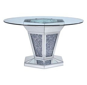 Noralie Silver and Gray 52" Round Glass Top Dining Table