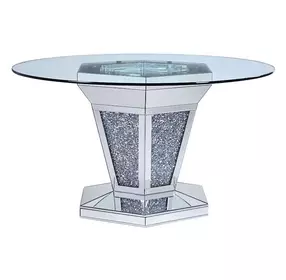 Noralie Silver and Gray 52" Round Glass Top Dining Table