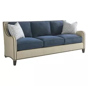Twin Palms Blue and Gray Koko 85" Sofa with Nailhead Trim