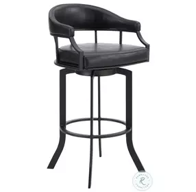 Pharaoh Black Faux Leather And Black Powder Coated 26" Swivel Counter Height Stool