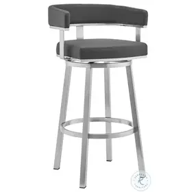 Cohen Gray Faux Leather And Brushed Stainless Steel Swivel 26" Counter Height Stool