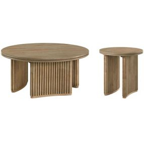 Adina Distressed Light Brown Round Occassional Table Set