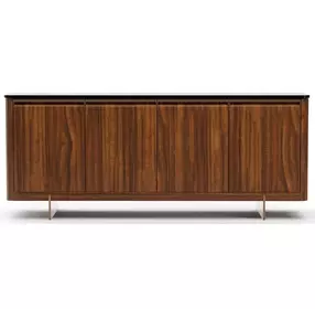 Altura Smoked Walnut and Champagne Gold 4 Door Glass Top Sideboard