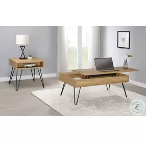Fanning Golden Oak And Black Lift Top Occasional Table Set