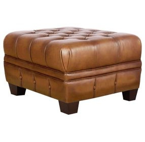 Haworth Saddle Leather Ottoman with Nailhead Trim