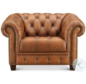 Haworth Saddle Brown Leather Upholstered Accent Chair with Nailhead Trim