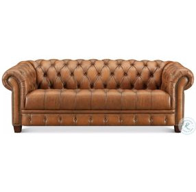 Haworth Saddle Brown Leather 89" Sofa with Nailhead Trim