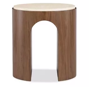 Solara Medium Brown and Beige Round 22" Marble Top End Table