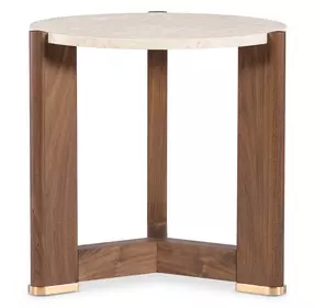 Eleana Medium Brown and Beige Round 25.5" Marble Top End Table