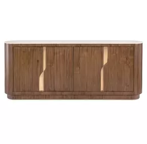 Eleana Medium Brown 4 Door Marble Top Credenza
