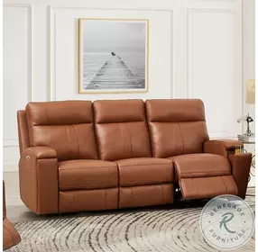Varden Nutmeg Top Grain Leather Zero Gravity Power Reclining Sofa with Power Headrest