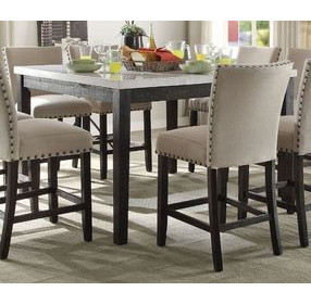 Nolan White and Salvage Dark Oak 54" Square Marble Top Counter Height Table