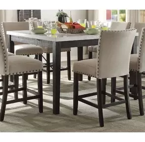 Nolan White and Salvage Dark Oak 54" Square Marble Top Counter Height Table