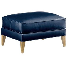 Twin Palms Coconut Grove Blue Leather Upholstered Rectangular Ottoman
