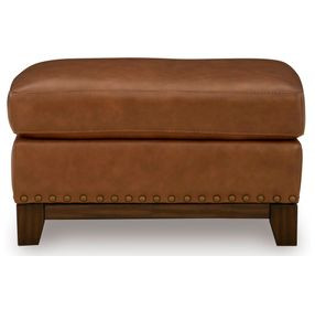 Brendola Amber Leather Upholstered Rectangular Ottoman with Nailhead Trim
