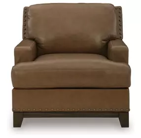 Gambellara Amber Leather Upholstered Accent Chair with Nailhead Trim