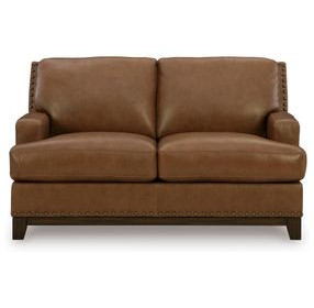 Brendola Amber Leather 63" Loveseat with Nailhead Trim