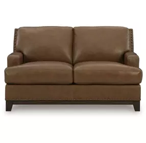 Gambellara Amber Leather 63" Loveseat with Nailhead Trim