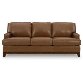 Brendola Amber Leather 90" Sofa with Nailhead Trim