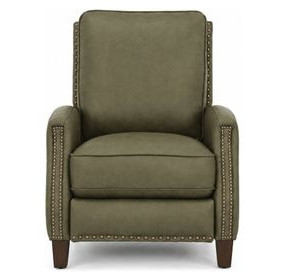 Melrose Oasis Olive Leather Push Thru The Arms Recliner with Nailhead Trim