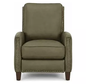 Melrose Oasis Olive Leather Push Thru The Arms Recliner with Nailhead Trim