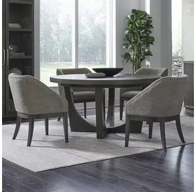 Cascade Falls Satin Espresso and Misty Gray Upholstered 5 Piece Extendable Dining Set with Nailhead Trim