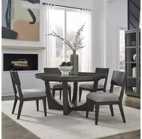 Cascade Falls Satin Espresso and Misty Gray Upholstered 5 Piece Extendable Dining Set