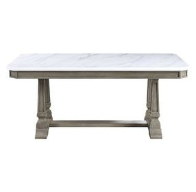 Zumala White and Weathered Oak 71" Rectangular Marble Top Dining Table