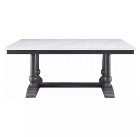 Yabeina White and Gray Oak 71" Rectangular Marble Top Dining Table