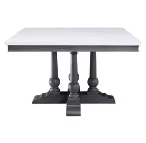 Yabeina White and Gray Oak 48" Square Marble Top Dining Table