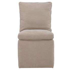 Accent Dining Wicker Upholstered Pillowtop Dining Side Chair with Casters