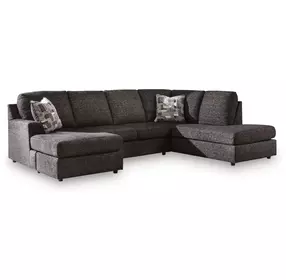 Coralene Onyx Performance Fabric 2 Piece Modular Sectional with RAF Corner Chaise and Pillows
