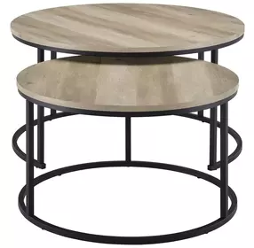 Lainey Distressed Pine Round Nesting Coffee Table Set of 2