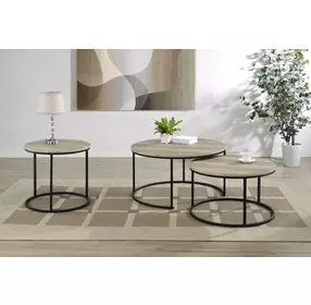 Lainey Distressed Pine Round Nesting Occassional Table Set