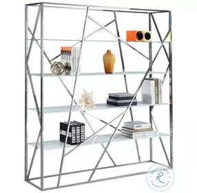 74104 White Starphire Glass And Polished Stainless Steel Bookshelf