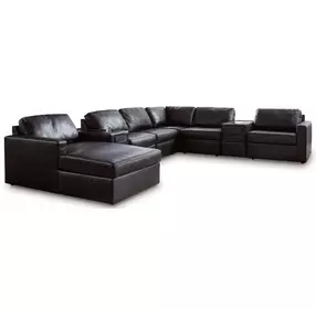 ModMax II Black Leather 8 Piece Sectional with Chaise and Audio Consoles