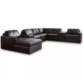 ModMax II Black Leather 8 Piece Sectional with Chaise and Storage Consoles