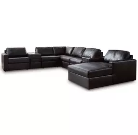 ModMax II Black Leather 8 Piece Audio Consoles Sectional with Chaise