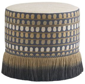 Key Biscayne Lamar Brown and Black Upholstered Round Swivel Ottoman with Nailhead Trim