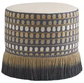 Key Biscayne Lamar Brown and Black Upholstered Round Swivel Ottoman with Nailhead Trim