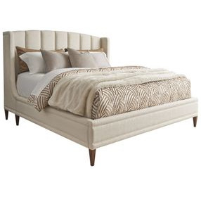 Savoy Rendezvous Ivory and Brown Performance Fabric California King Upholstered Panel Bed