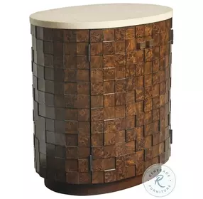 Rendezvous Walnut and Bulgari Beige Marble Top Oval Morella Nightstand