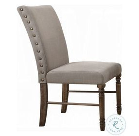 Leventis Cream Linen and Weathered Oak Side Chair with Nailhead Trim Set of 2