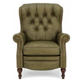 Kendall Oasis Olive Leather Push Thru The Arms Recliner with Nailhead Trim