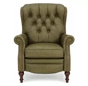 Kendall Oasis Olive Leather Push Thru The Arms Recliner with Nailhead Trim
