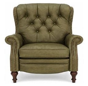 Kendall Oasis Olive Leather Push Thru The Arms Recliner with Nailhead Trim
