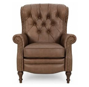 Kendall Oasis Walnut Leather Push Thru The Arms Recliner with Nailhead Trim