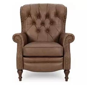 Kendall Oasis Walnut Leather Push Thru The Arms Recliner with Nailhead Trim